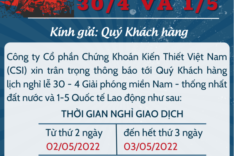 Thông báo nghỉ lễ 30/4-1/5